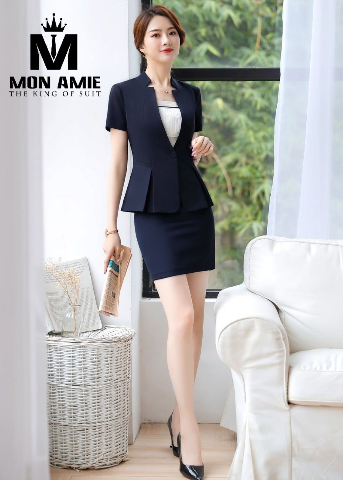 Midnight Blue Flat Lapels Business Suit With Tulip Skirt 